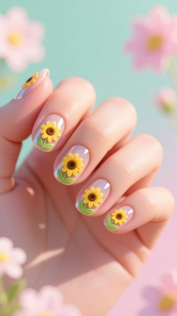 Sunflower Accent Nails