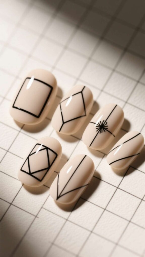Minimalist Line Art Square Round Nails