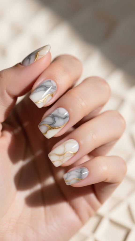 Marble Effect Square Round Nails