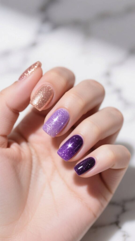  Gradient Glitter Square Round Nails