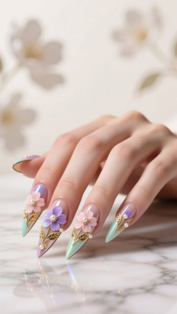 Floral Stiletto Nail Design