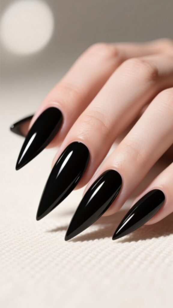 Black Matte Stiletto Nails