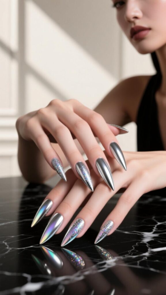 Glitter Stiletto Nail Art