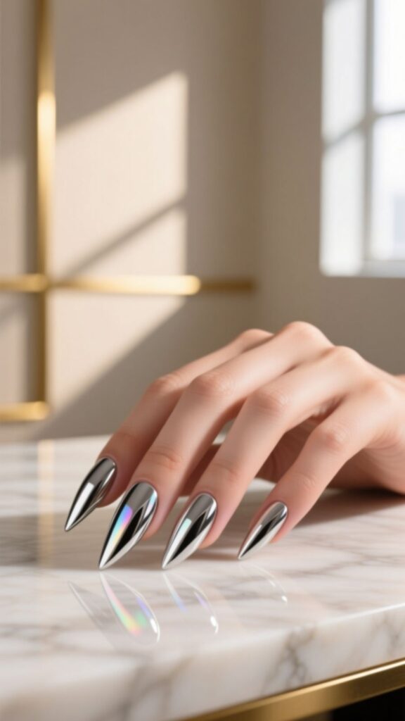 Chrome Stiletto Nails