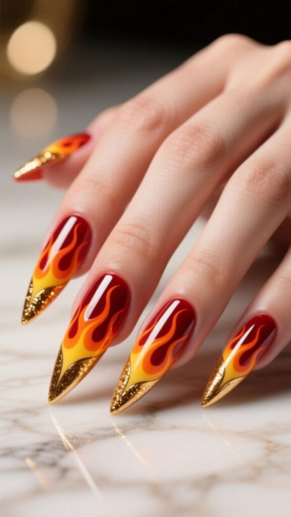Stiletto Nails with Flames