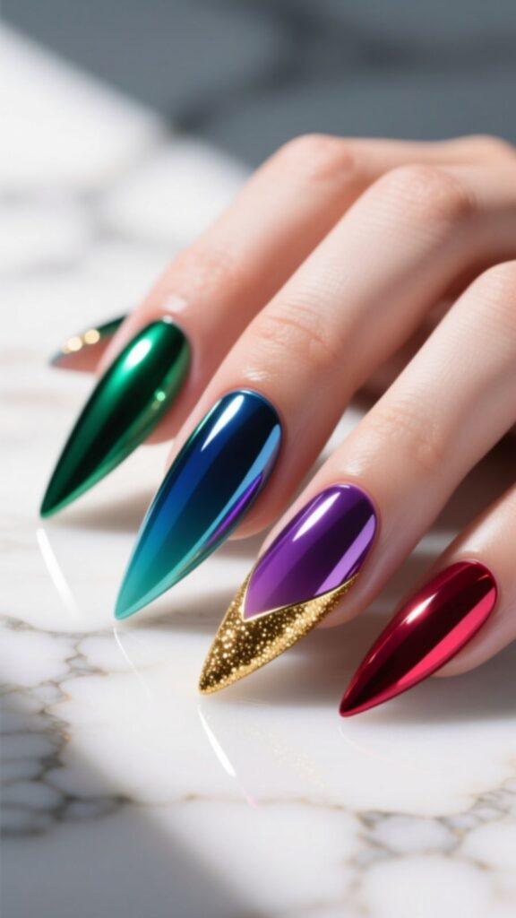 Jewel-Toned Stiletto Nails