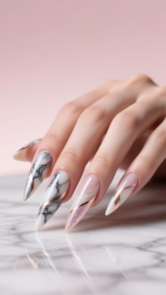 Marble Stiletto Nail Design