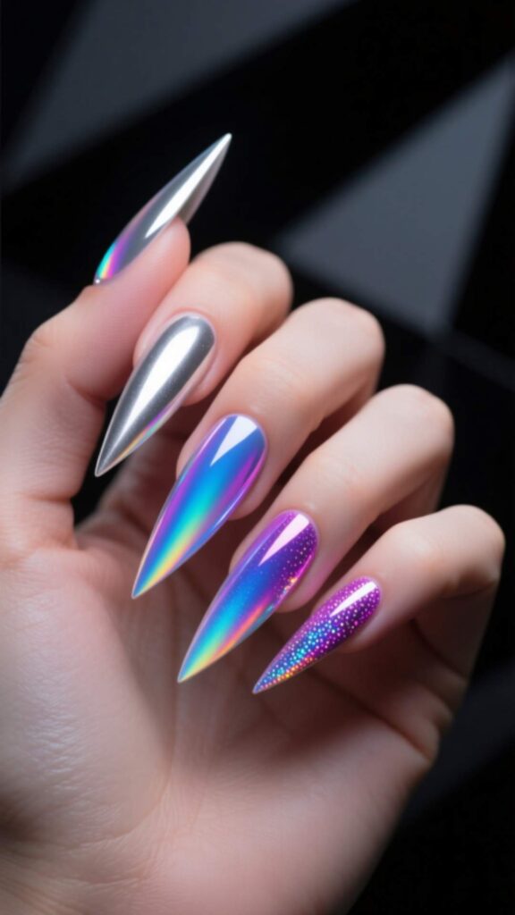Holographic Stiletto Nail Art