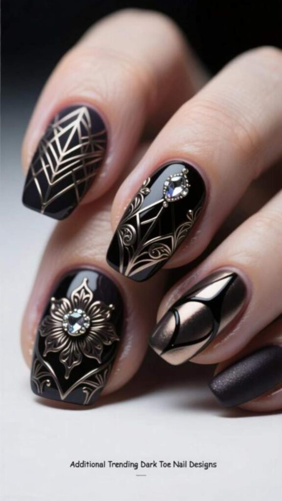 Additional Trending Dark Toe Nail Designs