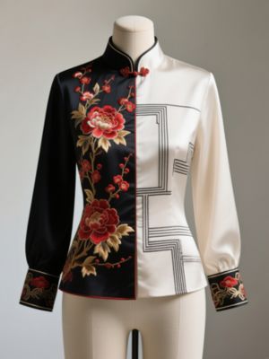 Half & Half Embroidery Blouse