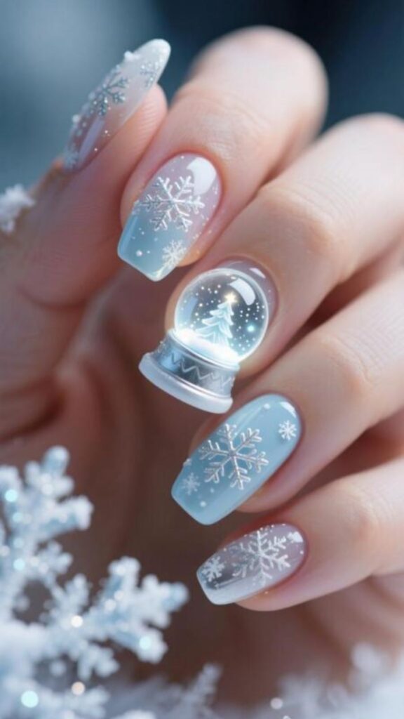 Snow Globe Accent Nails