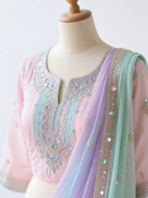 Pastel Coloured Aari Work Blouse