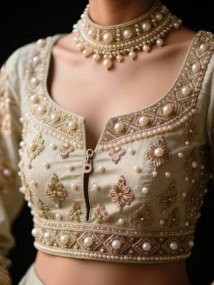 Pearl & Bead Embellished Aari Blouse