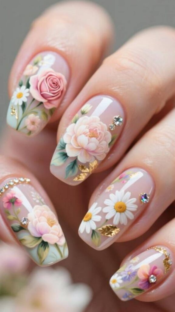 Floral Art Nails