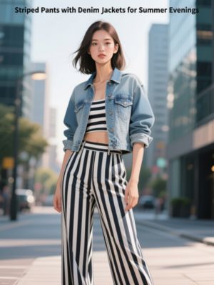 Striped Pants with Denim Jackets for Summer Evenings