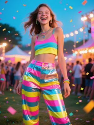 Bright Striped Pants for Festival and Party Looks
