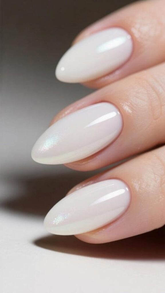 Almond-Shaped Milky White Nails