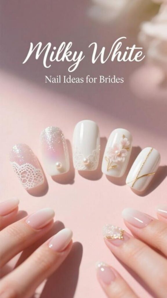 Milky White Nail Ideas for Brides