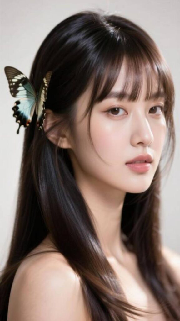 Sleek Butterfly Hairstyle With Wispy Bangs