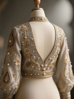 Deep Back Blouse with Aari Embroidery