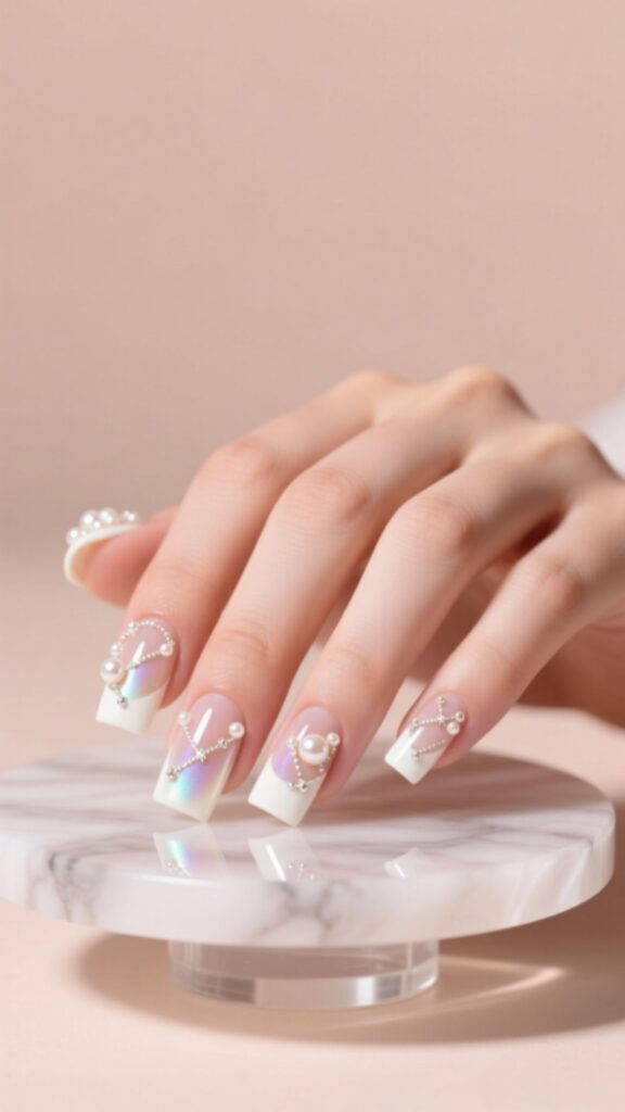 Pearl-Accented Square Nails