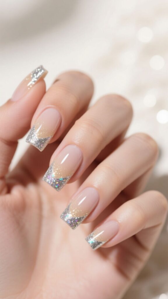 Glitter-Tipped Square Nails