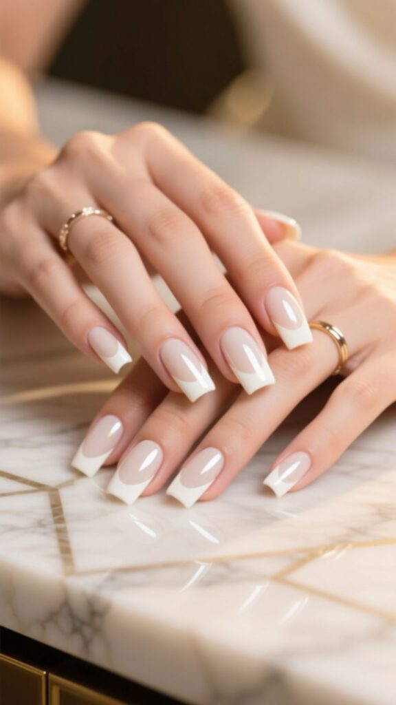 Milky White Square Nails
