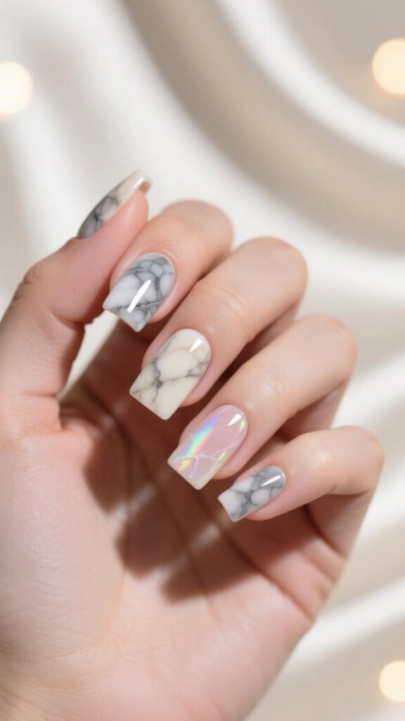 Marble-Inspired Square Nails