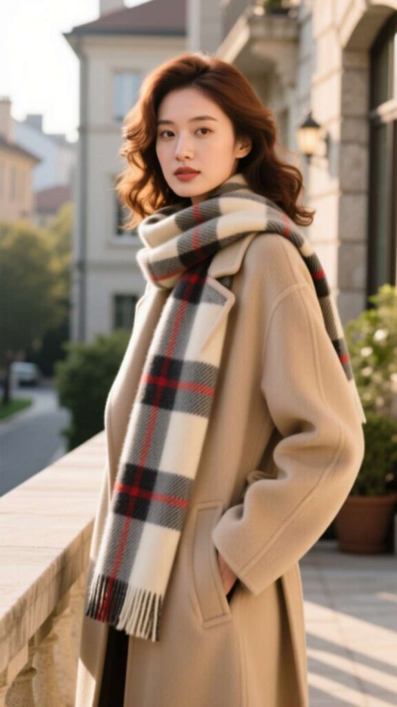 Plaid Scarf with Neutral Coat