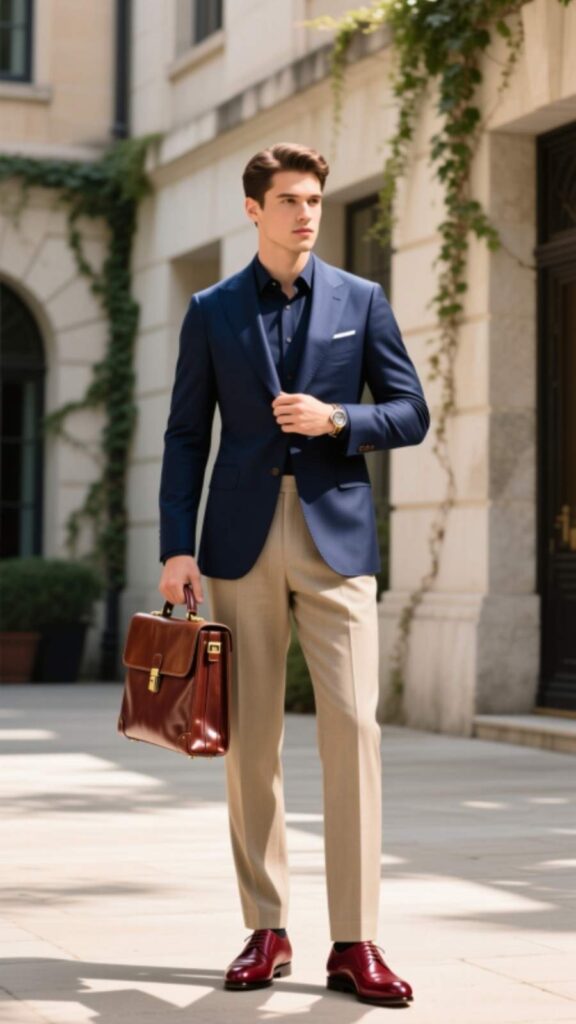 Navy Blazer with Tailored Trousers