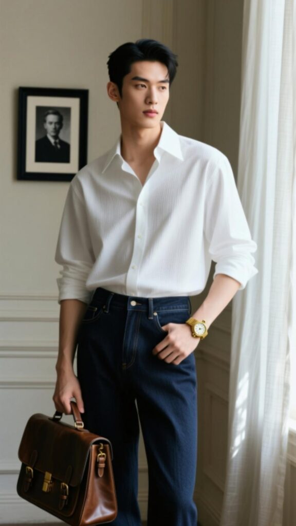 White Button-Down with Dark Jeans