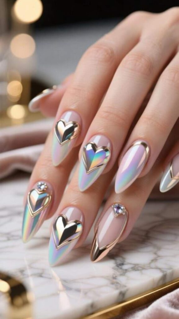 Iridescent Metal Hearts