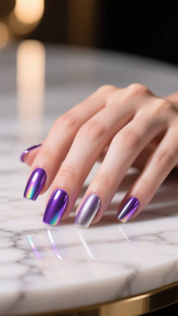 Holographic Purple Nails
