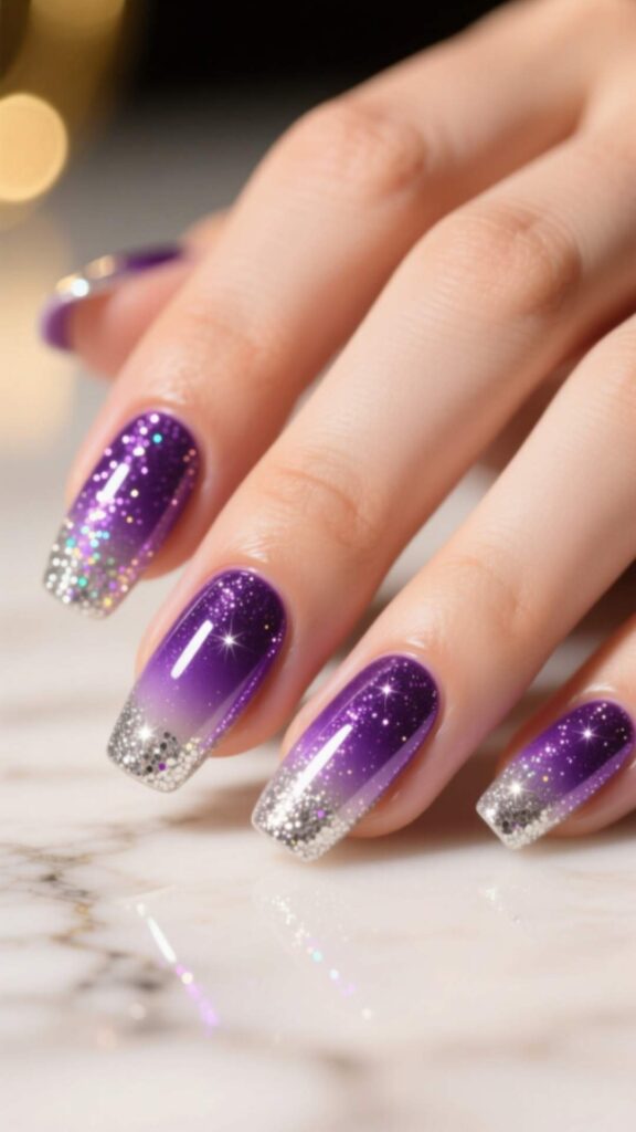 Glittery Purple Nails