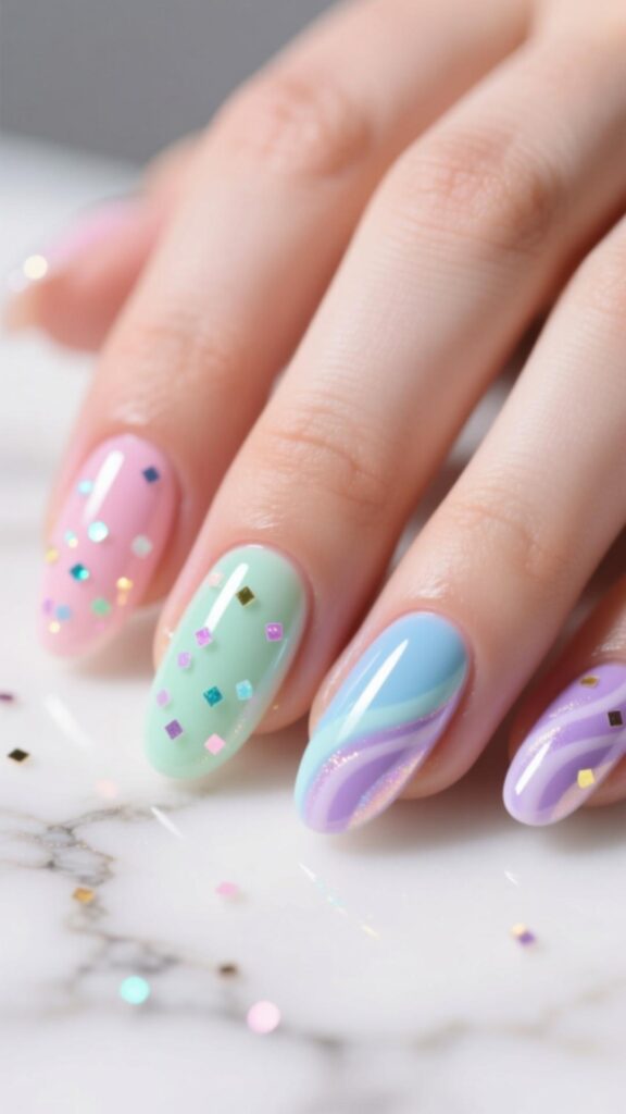 Pastel Confetti Nails