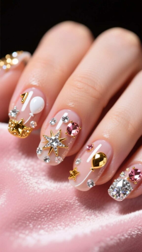Rhinestone Birthday Nails