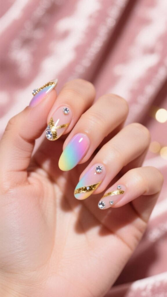 Pink Birthday Nails with Rhinestones