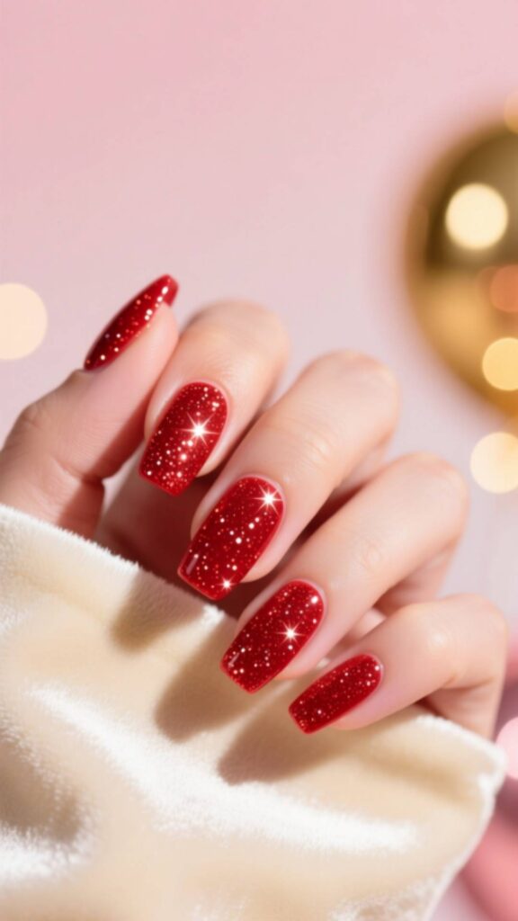 Red Birthday Nails with Sparkle