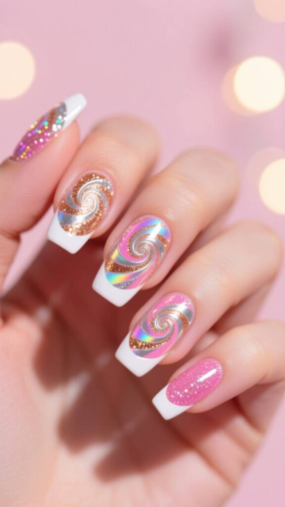 Glitter Swirl Birthday Nails