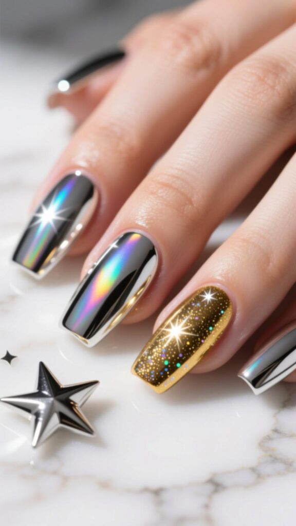 Metallic Chrome Birthday Nails