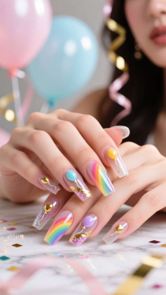  Long Acrylic Birthday Nails