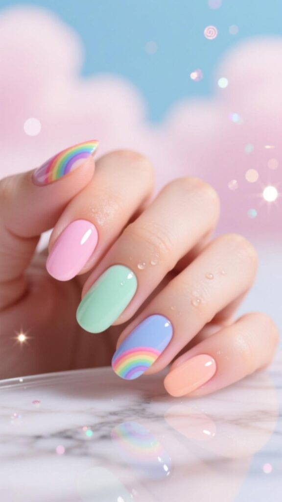 Pastel Rainbow Birthday Nails