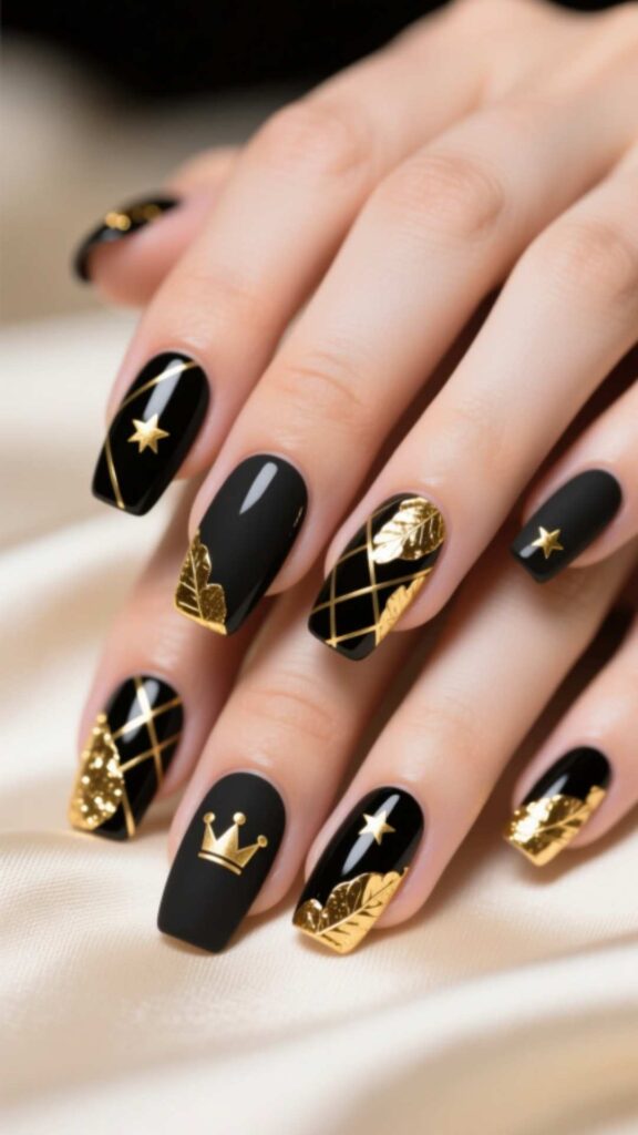  Black and Gold Birthday Nails