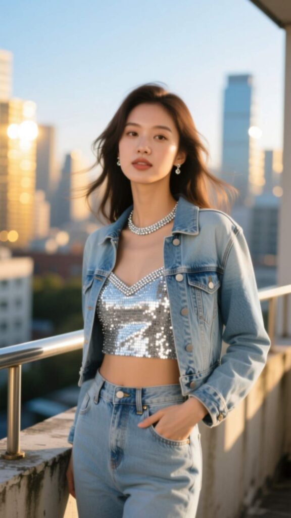 Denim and Sparkly Top Combo