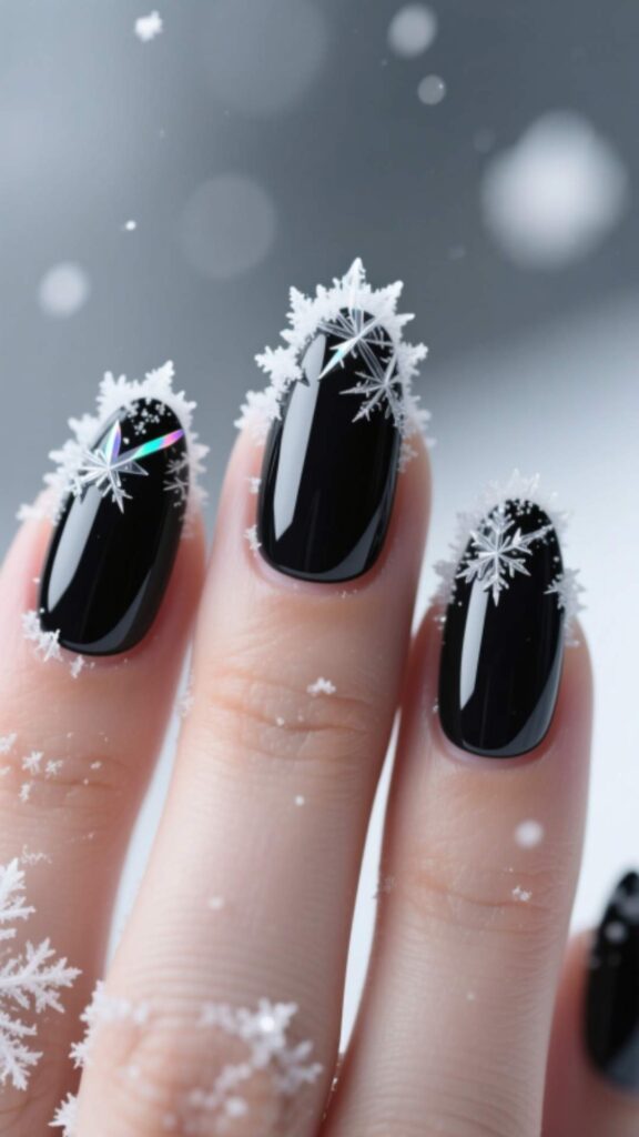 Black Nails with Frosted Texture