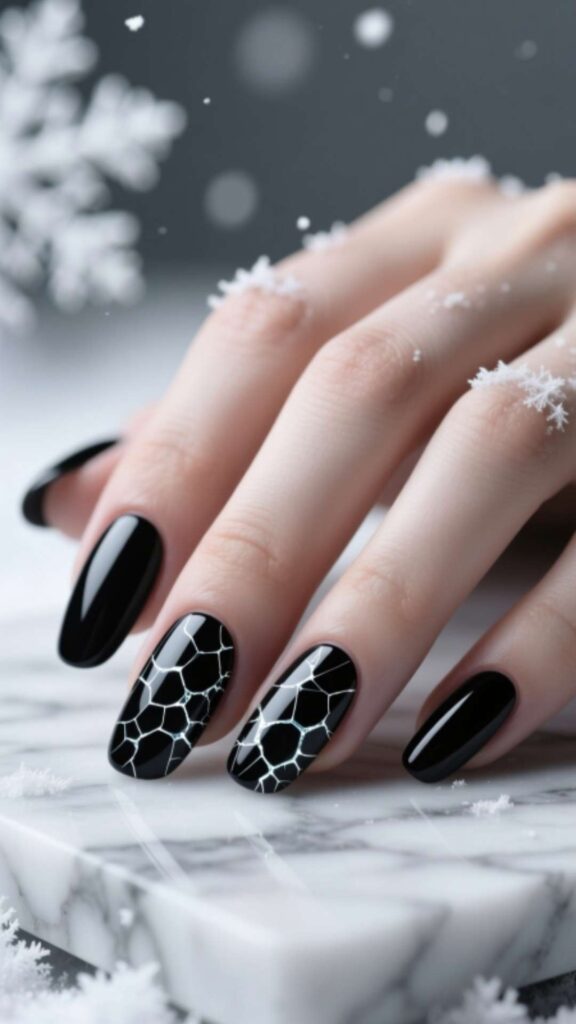 Black Nails with Crackle Overlay