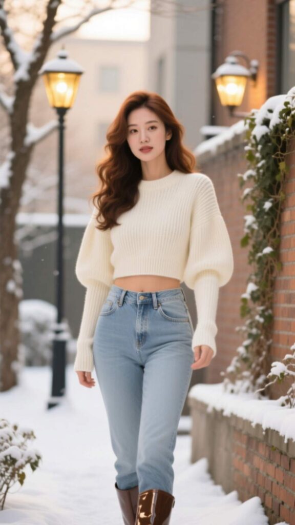 Cropped Sweater with High-Waisted Jeans