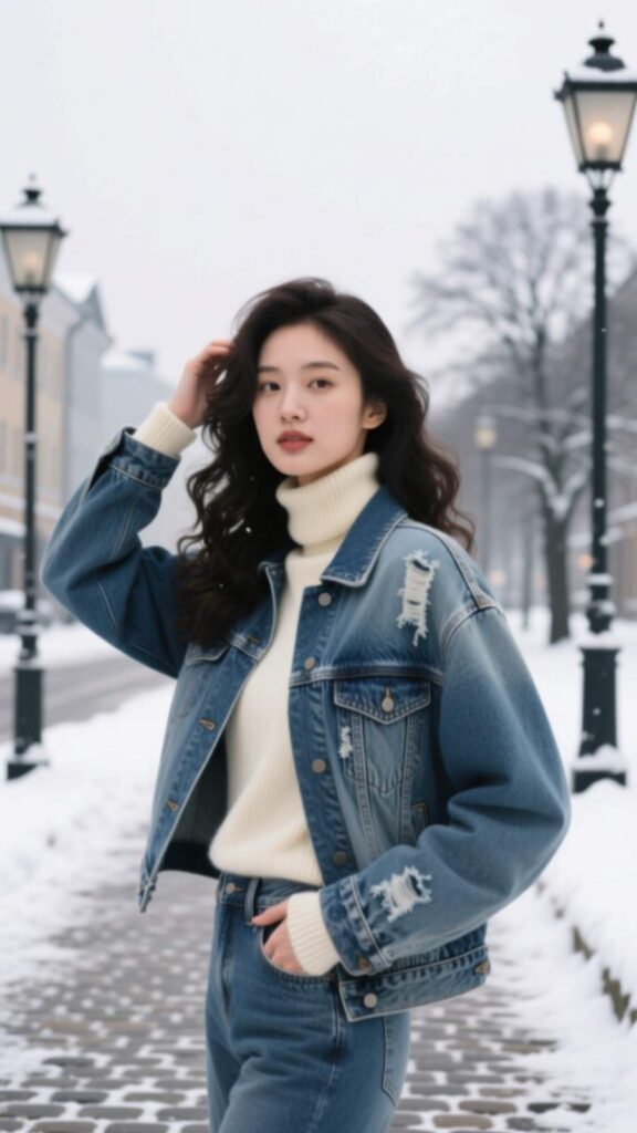 Denim Jacket with Turtleneck