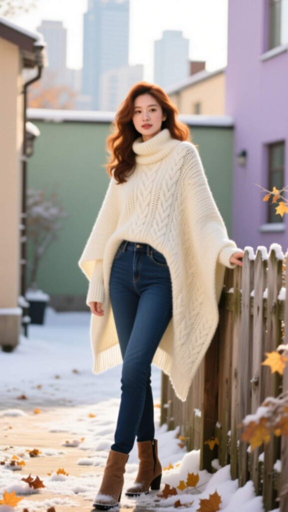 Knit Poncho with Jeans