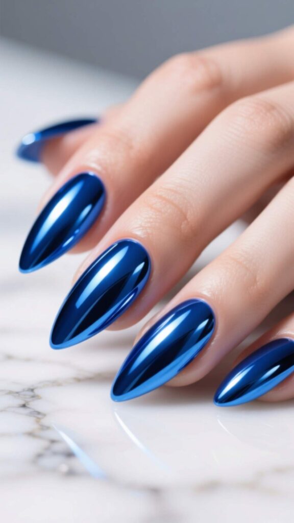 Royal Blue Chrome Nails